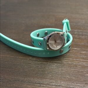 Teal silicone wrap bracelet watch with silver studs